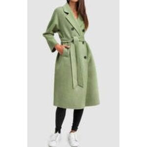 Belle & Bloom Double Breasted Wool Long Pea Trench Coat Kiwi‎ Green Belted Sz L